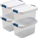 CENTREX CX Cleared Away 19-Quart Medium-Strength Clear Storage Container & Latching Lid, 4 Pack, (10.2H x 17.1W x 11.7D) Stackable, Transparent Storage and Organization Tote, Plastic Bin