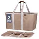 CleverMade Collapsible Laundry Tote 2-Pack (50L)  Foldable Carry-All Storage Bin for Laundry, Car Trunk, RV, Dorm & Home Organization  LUXE Cotton Blend with Vegan Leather Accents, Mocha