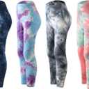 4 Pack Girls Printed Leggings Soft Yoga Pants Kids Tie-Dye Leggings (5-6 Years, Multicolor 1)