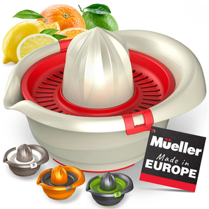 Mueller Citrus Lemon Orange Juicer, Hand Squeezer Rotation Press, Manual Juicer with Easy Pour Spout, European Made, Dishwasher Safe, Mocha