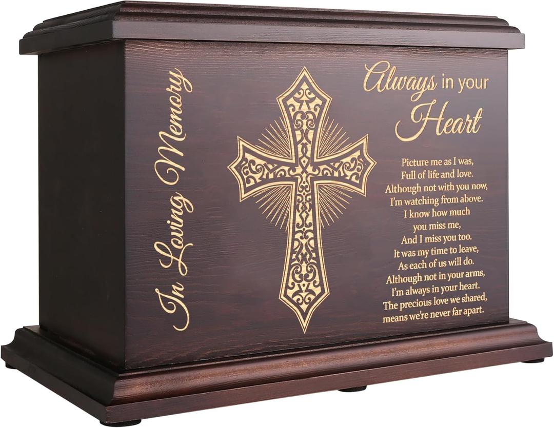 Cremation Memorial Urns for Human Ashes Adult Male Female, Wooden Box and Casket for Ashes Men Women Child, Large Burial Funeral Urns, Holds Up to 270 LBS
