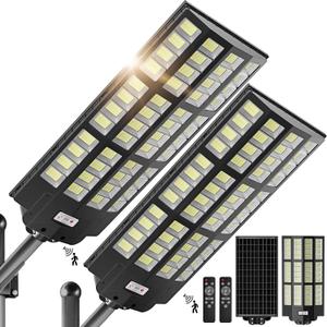 WYWNA 10000W Solar Street Lights Outdoor - Wide Angle Solar Lights Outdoor Motion Sensor, Commercial Parking Lot Light Dusk to Dawn, 7000K LED Street Light Heavy Duty IP66 Waterproof 2-Pack