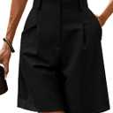 HOTOUCH Bermuda Shorts for Women Summer Dressy Casual Elastic High Waisted Wide Leg Knee Length Shorts with Pockets (Medium, Black)