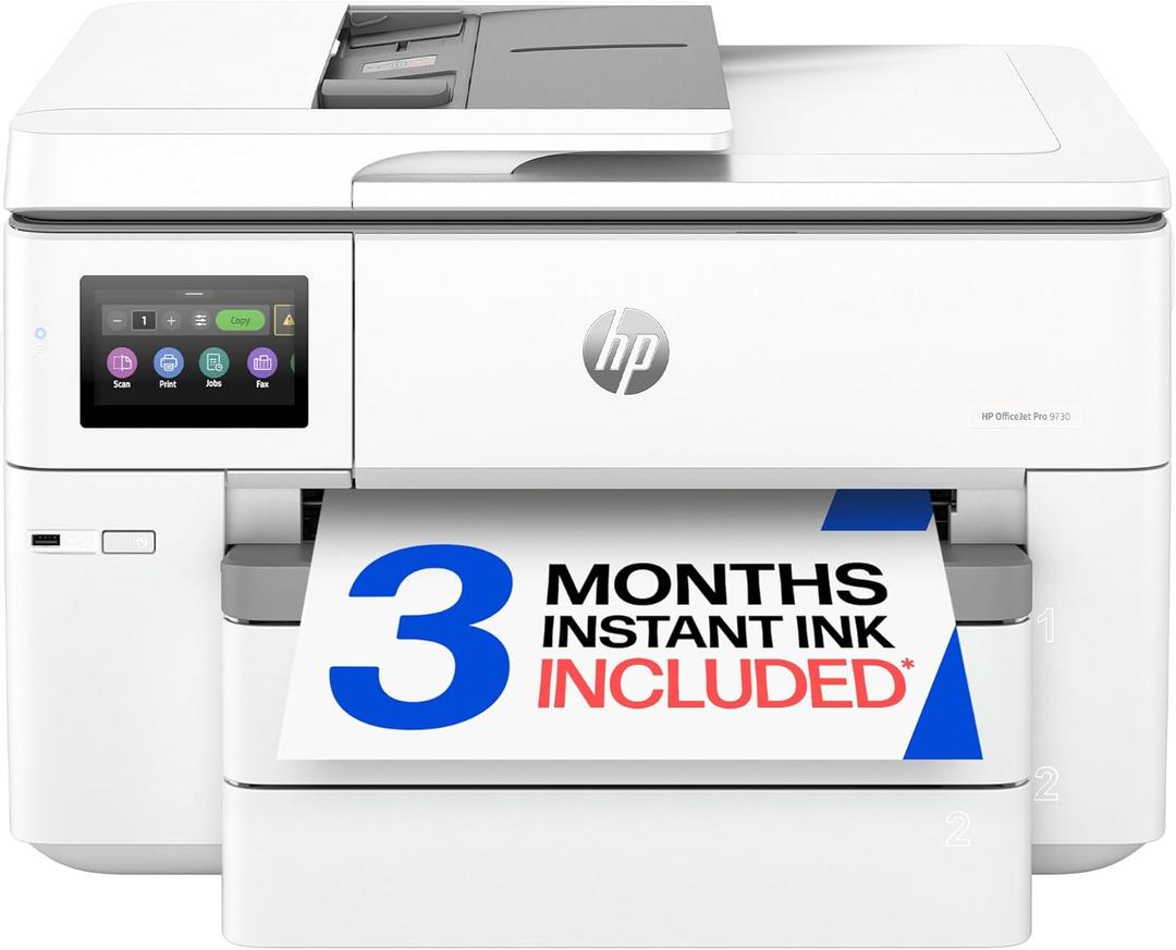 HP OfficeJet Pro 9730 Wide-Format Wireless All-in-One Color Inkjet Printer, Print, scan, Copy, fax, up to 11x17 ADF, Duplex Print/scan, Best-for-Office, 3 Month Trial of Instant Ink Included(C2WH0A)