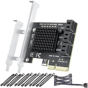 6-Port SATA Expansion Card (PCIe 3.0 x4 to 6Gbps SATA Card), Compatible with Windows/Mac/Linux/NAS