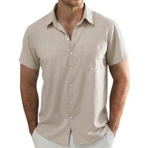 JOGAL Mens Short Sleeve Button Down Shirts Regular Fit Casual Summer Beach Shirt with Pocket Medium, Khaki 