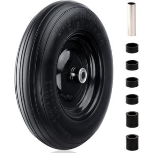 RRQ 4.80/4.00-8 Flat Free Tire and Wheel, 14.5" Solid Wheelbarrow Wheel, Universal Fit 3"-7" Hub, 3/4" Bearings and 5/8" Iron Axle Tube, Replacement for Hand Truck, Generator, Cart and More (1-Pack)