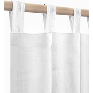 White Curtains 54 Inch Length for Kitchen Farmhouse 2 Panels Tab Top Casual Woven Linen Semi Sheer Short Cafe Tier Curtains for Bathroom Small Windows Basement Door Boho Rustic Decor 52x54 Long