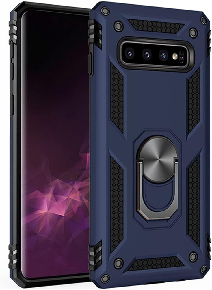 Military Grade Drop Impact for Samsung Galaxy S10 Plus Case 360 Metal Rotating Ring Kickstand Holder Built-in Magnetic Car Mount Armor Shockproof Cover for Samsung Galaxy S10+ Plus Phone Case Blue