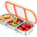 Stainless Steel Snack Containers - Reusable 3 Compartment Snackle Box Container with Lids for Kids Adults, Divided Snack Food Storage Containers for School, Home, Travel