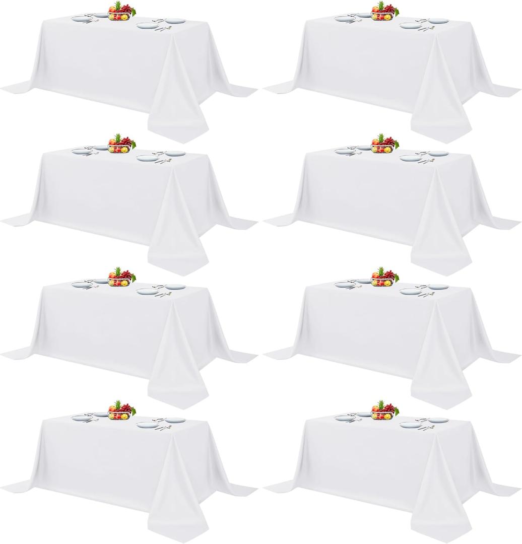 Fitable 8 Pack Rectangle Tablecloths: Stain Resistant Wrinkle Free Circle Table Clothes, Washable Reusable Polyester Table Covers for Wedding Party Birthday Banquet Reception(White, 90x132 Inch)