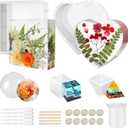 5 PCS Resin Molds Silicone Kit Large Epoxy Resin Mold for Flowers Preservation Home Deco DIY Art, Silicone Molds Including Square, Heart, Sphere, Pyramid, Cube and Tools