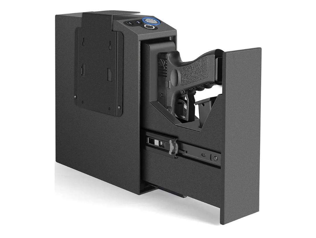 Biometric Slider Handgun Gun Safe for Nightstand, Desk, Bed Side,Truck - Auto Sliding Door Hand Gun Safe for Pistol -with Fingerprint, PIN Code, KEY Access