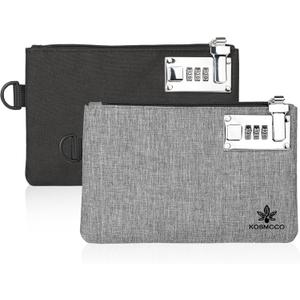 2Pcs Lockable Money Bag - 5x8 Inches Durable Nylon Locking Bank Bag Coin Purse for Cash, Jewelry, Passports, Medicine, Credit Cards and Valuable Storage Cash Pouch (Black & Grey)