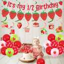 Strawberry Half Birthday Decorations for Girls, It's My 1/2 Birthday Banner Cake Topper Strawberry Banner Garland Red Pink Green Balloon Foil Balloon for Fruit Theme Party