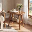 Solid Wood End Table Set of 2, Farmhouse Side Table with Storage Shelves, 11.81"D x 23.62"W x 24.02"H