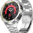 SUPLINK Metal Case and Band Compatible with Samsung Galaxy Watch 5 Pro Band 45mm, Rugged Stainless Steel Protective Case Bands for Samsung 5 pro Watch Men, Silver/Gold