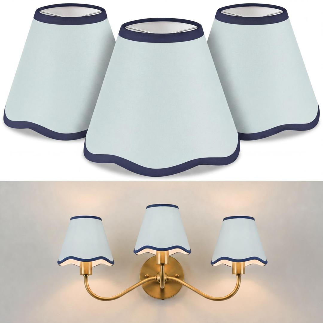 VIHOSE Set of 3 3" Top x 6" Bottom x 5"High Lamp Shade with Petal Edge, Fabric Scalloped Lampshade, for Floor Wall Table Lamps Living Room Bedroom Easy Assembly (Light Blue)