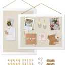 2-Pack Double-Sided Cork Board with Linen, 16" x 12" Hanging Wood Framed Bulletin Board, Picture Display Vision Board Kit Corkboards for Wall School Office Decor, 20 Pushpins (Vintage White)