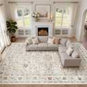 12x15 Area Rug Living Room: Washable Boho Large Neutral Vintage Soft Rug Stain Resistant Farmhouse Non Slip Indoor Floor Carpet for Bedroom Nursery Kids Playroom Office Dining Room- Cream Blue