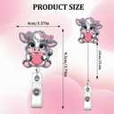 Pink Love Heart Cow Badge Reel Valentines Badge Clip Cute Cow Badge Reels Retractable Valentines Badge Holder with Retractable Clip Funny Animal ID Card Holder for Nurse Doctor Teacher Office Staff