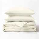 Fabdreams GOTS Certified 100% Organic Cotton Duvet Cover Queen Size - 400 TC Sateen - Soft - Silky - Button Closure - Edge Ties - 1 Duvet Cover (90"x92")+2 Pillow Shams (20"x26") - Ivory
