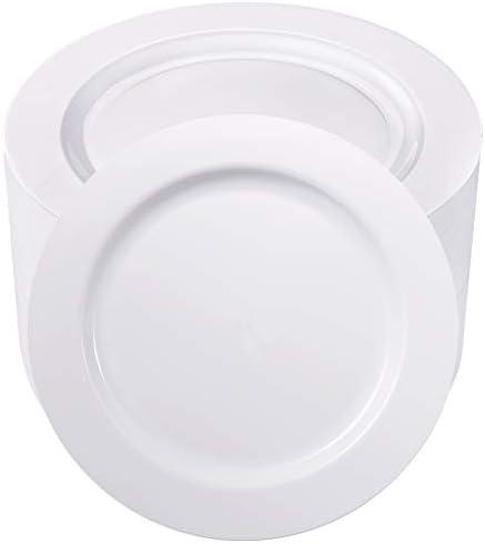 bUCLA 100PCS White Plastic Plates-10.25inch Disposable Dinner Plates-Premium Party&Wedding Plates