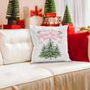 2 x Pink Christmas Pillow Covers 18x18, North Pole & Coquette Bow Tree Pillows for Couch & Living Room Decor