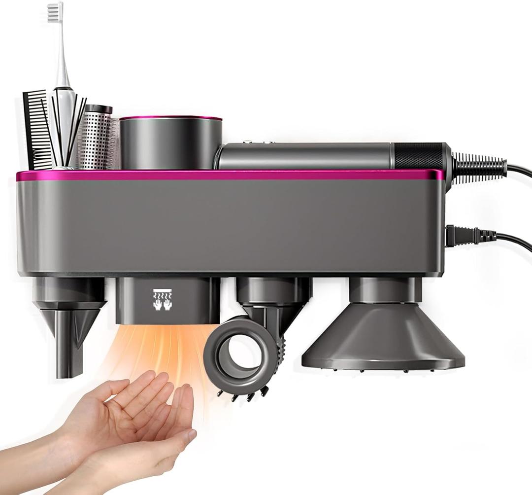 Hair Dryer Holder,No Drilling Required Hair Dryer Holder  Organizer Stand For 5 Attachments with Automatic Hand Drying and Magnetic Nozzle StorageFor Dyson Blow Dryer Accessory Organizer (violet)