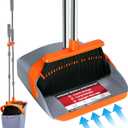 Upgraded Broom and Dustpan Set, 52" Long Handle Standing Combo with Self-Cleaning Teeth  Perfect for Pet Hair, Kitchen, Office, Home, Indoor & Outdoor Cleaning(Orange & Gray)
