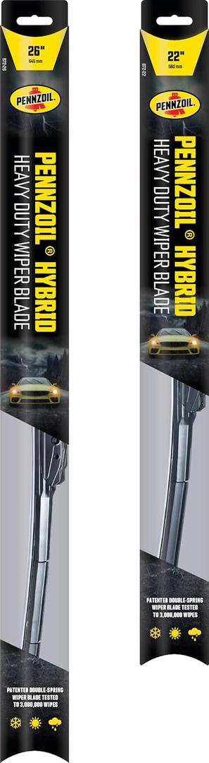 Pennzoil 872 Hybrid Heavy Duty Wiper Blades, 26 Inch & 22 Inch Windshield Wipers (Pack of 2), Automotive Replaceable Wiper Blades Reinforced with a Double Spring Frame for the Toughest Weather
