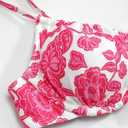 VOLAFA Women's Triangle Bikini Set Swimsuit Print Push Up Elastic Tie String Top Ribbed Two Piece Bathing Suit (Pink, S)