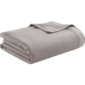 Madison Park 100% Egyptian Cotton Lightweight Summer Blanket, Breathable Waffle Knit Design, Soft Cozy All-Season Throw for Bed, Couch or Sofa, Grey Full/Queen Size (90"x90")