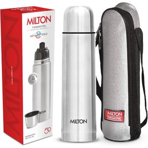 Milton Thermosteel Flip Lid 750, Double Walled Vacuum Insulated Thermos 750 ml | 25 oz | 24 Hours Hot and Cold Water Bottle with Cover, Stainless Steel, BPA Free, Leak Proof | Silver