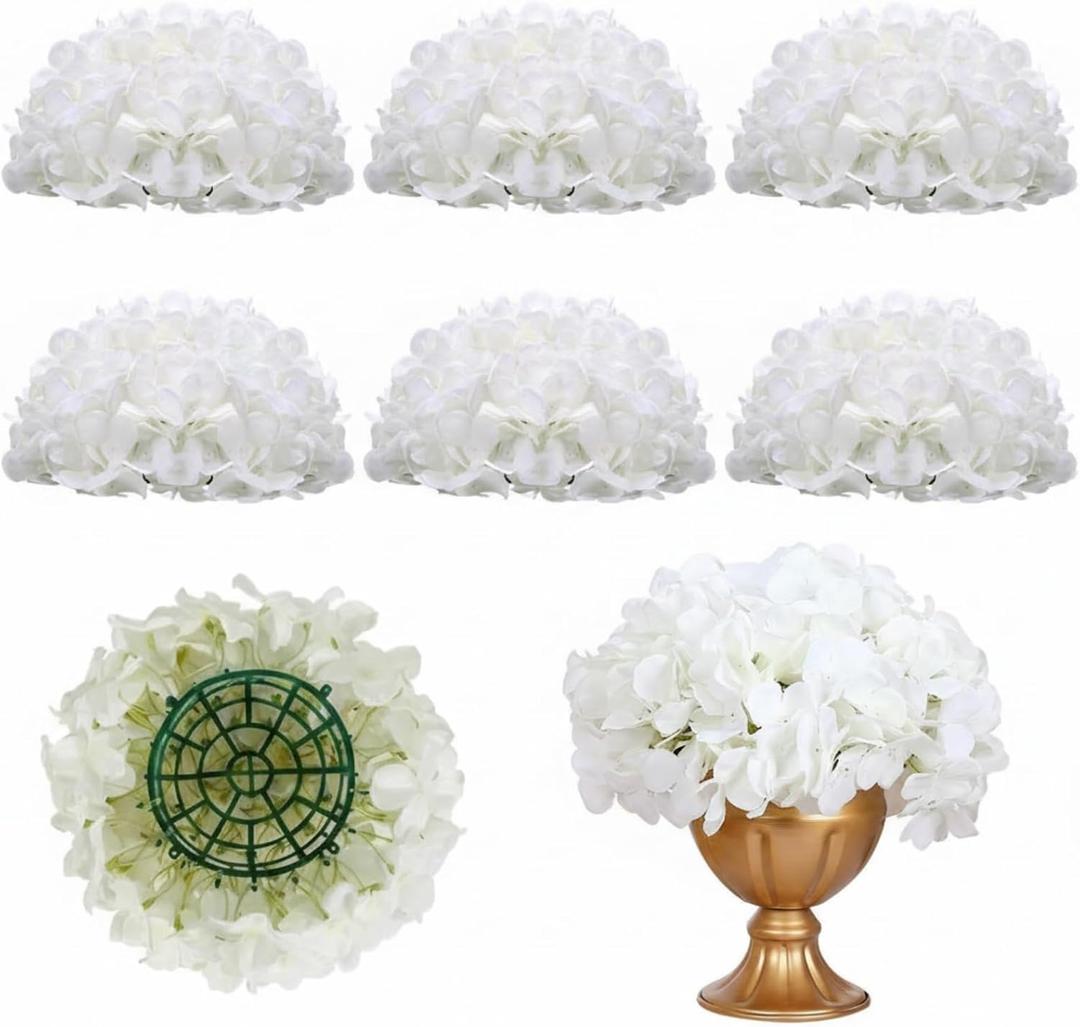 Tigeen 6 Pcs Hydrangea Artificial Flowers, 9 Inch Fake White Floral Bulk Romantic Hydrangea Outdoor Arrangement for Valentine's Day Wedding Centerpieces Mother's Day Anniversary Party Home Decor