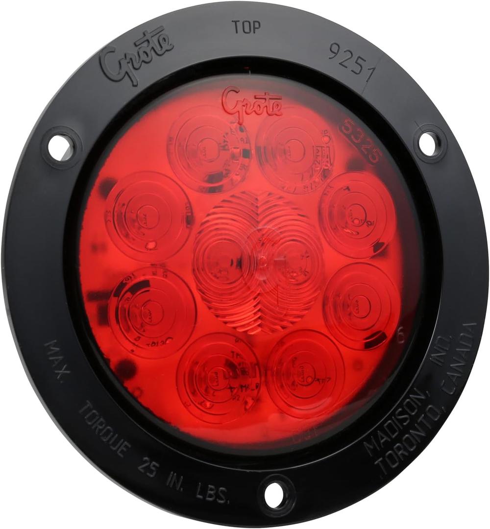 Grote 53292 SuperNova 4" 10-Diode Pattern LED Stop Tail Turn Lights (Black Theft-Resistant Flange, Male Pin)