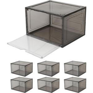Stackable Plastic Storage Bins 6-Pack, 11"x8"x3" Stackable Shoe Boxes, Nestable Snacks & Drinks Boxes, Acrylic Organizer Bins for Shoes Clothes Toys Skincare Supplies Figures with Lid & Lock