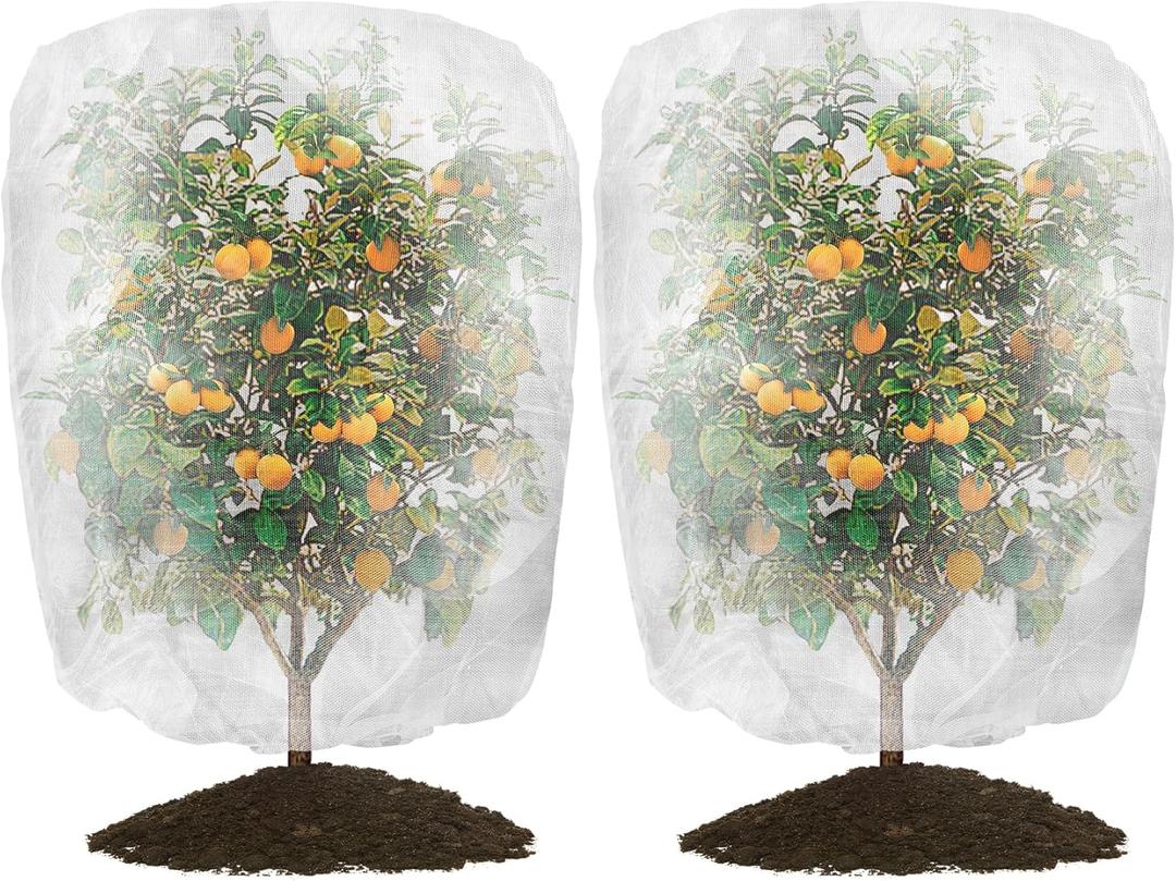 Unves 2 Pack Fruit Tree Netting Bags, Bird Netting for Garden Protection with Zipper and Drawstring, Blueberry Bush Netting Cover for Protecting Fruits from Birds and Insects (3 x 4.5 FT)