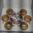 GURUDAR Glass Tea Cups and Saucers Set of 6, Glass Coffee Mugs with Stainless Steel Spoon, Dishwasher & Microwave Safe Teacups for Espresso Cappuccino Latte Tea Juice, 6OZ/180ML, Amber