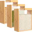 3 Pcs Wooden Cereal Storage Boxes, 8.7 x 6.8 x 3.1 in Dry Food Dispenser with Slide Lid, Visible Window, Wood Food Storage Container for Kitchen, Pantry Organization