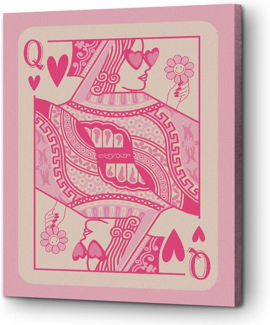 Retro Pink Preppy Girls Room Decor Trendy Funky Canvas Wall Art Aesthetic Poster Modern Cute Girly Paintings Wall Decor Artwork Print for Home Bedroom College Apartment Living Room 11.4x15in Framed (Pink Poker Q)