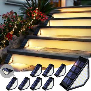 Solar Step Lights for Outside,24 LEDs Solar Stair Lights Waterproof IP65,Solar Deck Lights Outdoor for Yard, Porch, Front Door, Stair, Step, Patio, Deck(8 Pack, Warm White)
