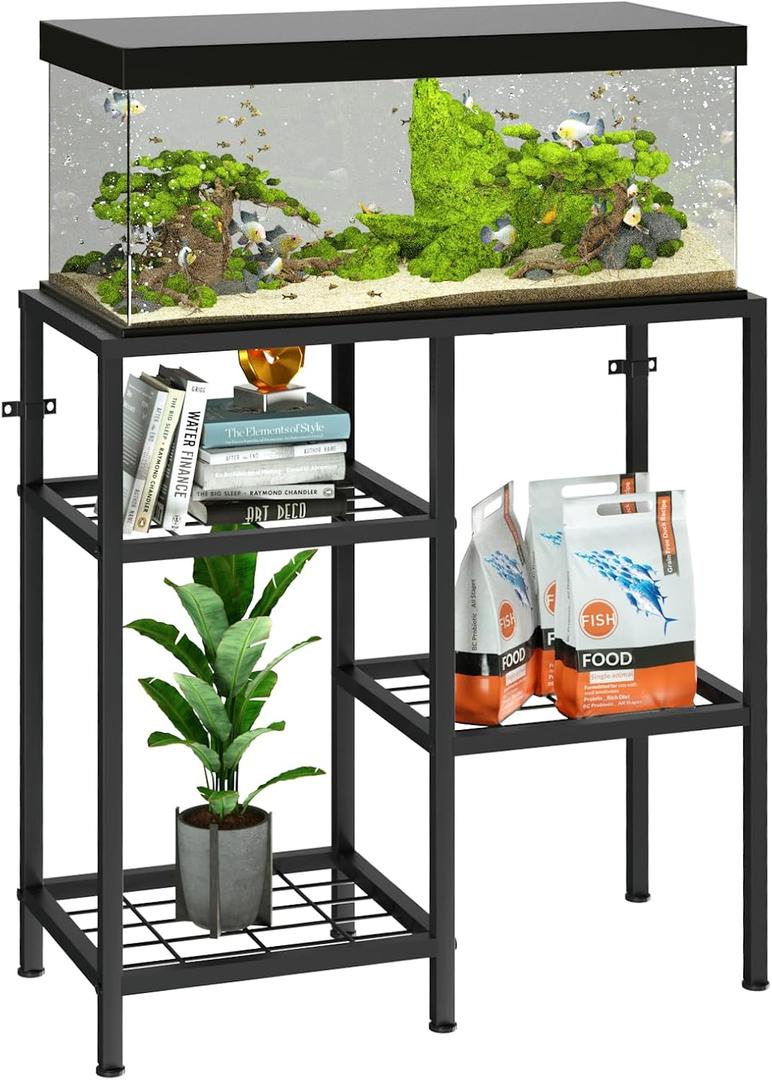 YBING Fish Tank Stand 20 Gallon Aquarium Stand Aquarium Turtle Tank Reptile Tank Stand with 3-Tier Small Metal Shelf Black