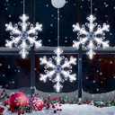 [Timer] Christmas Window Decorations, 3 Pack Snowflake Christmas Window Lights with Suction Cup, Hanging LED Battery Operated Xmas Lights Indoor Outdoor Xmas Tree Fireplace Home Party Decor - While