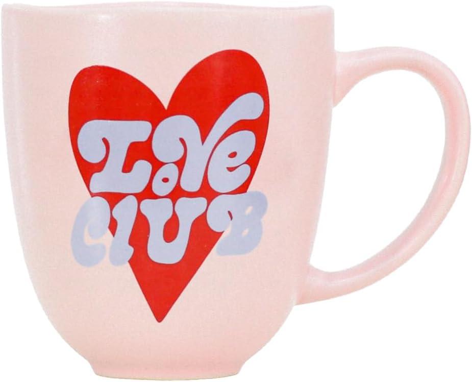Blush Pink Love Club Mug, 13oz Red Heart Design Ceramic Tea Coffee Cup, Women Girl Lover Gifts