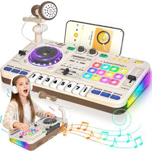 Toddler DJ Mixing Table, Kids Mixer Board with Turntable, Game Mode and Microphone, Gift for 3 4 5 6 Years Old Boys Girls - Baby DJ Set (White)