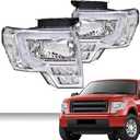 PIT66 LED Front Headlight Assembly Fit Ford F150 2009-2014 | Driver & Passenger Side Headlamps Replacement, Clear Lens, Chrome Housing, Clear Reflector