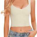 CHYRII Womens Square V Neck Tank Tops Sleeveless Summer Going Out Workout Yoga Basic Crop Tops (Medium, Beige)