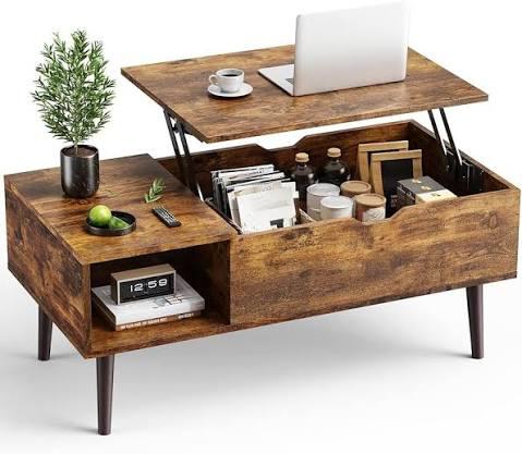 OLIXIS Wooden Coffee Table, Lift Top Coffee Table with Large Hidden Compartment and Ample Storage Shelf, Lift Tabletop Dining Table for Living Room, Home Small Space, Rustic
