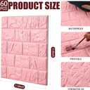 Colarr 60 Pcs 58 Sq ft 3D Wall Panels Peel and Stick Faux Foam 3D Brick Wallpaper Faux Paneling Adhesive Wall Covering Panels Decorative Medieval Tiles Waterproof for Bedroom(Pink)